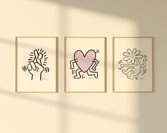 Keith Haring Poster Gallery Wall Set Keith Haring Print Set 3 Keith Haring Wandkunst Danish Paster Wohnheim Dekor Minimalistische Wandkunst Set
