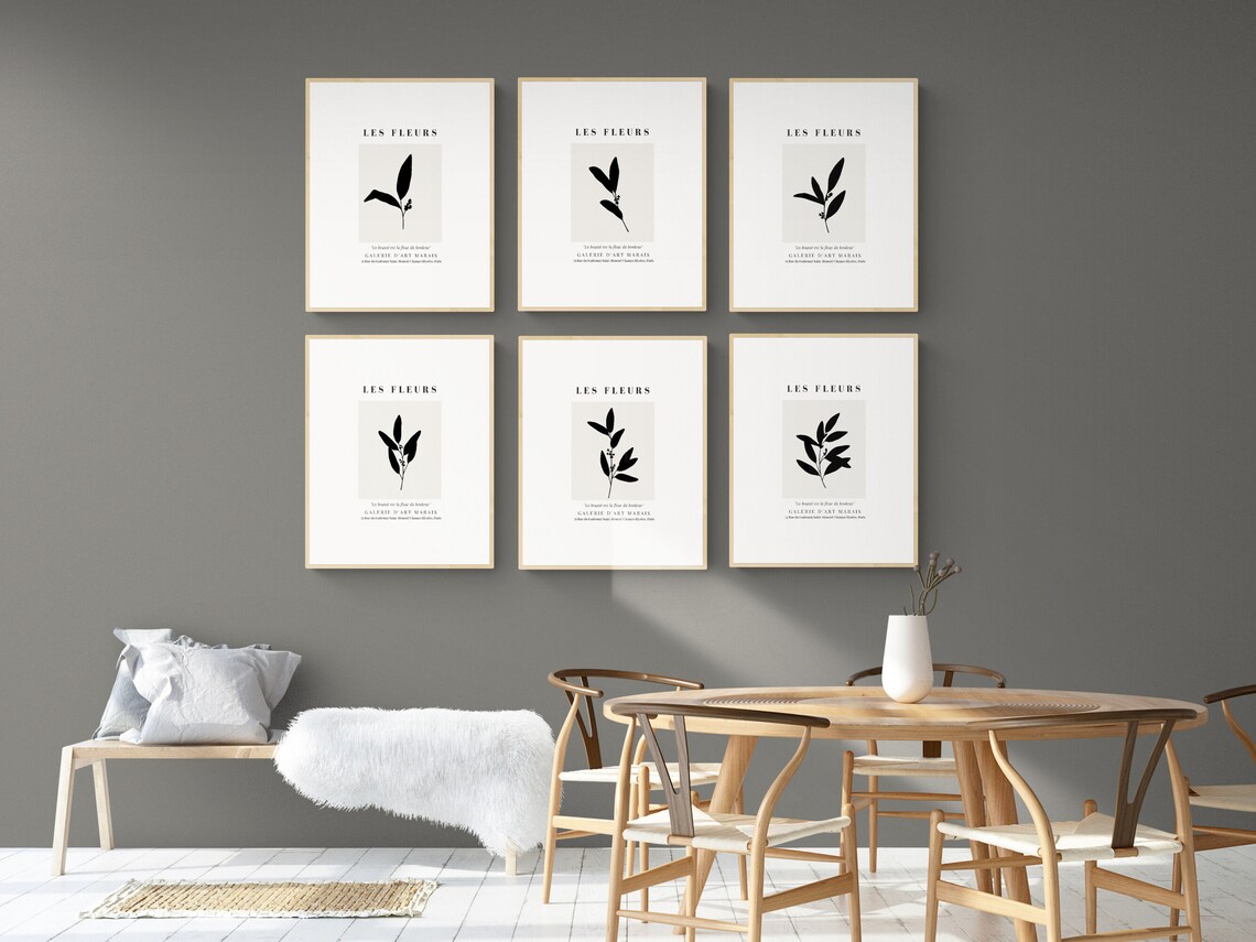 Minimalist Set of 6 Botanical Print Set, Modern Minimal Botanical Line ...