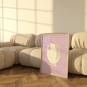 Póster de arte con estampado de flores francesas en jarrón retro vintage, cerámica beige, tonos cálidos, decoración bohemia neutra, jarrón moderno, póster de jarrón abstracto elegante