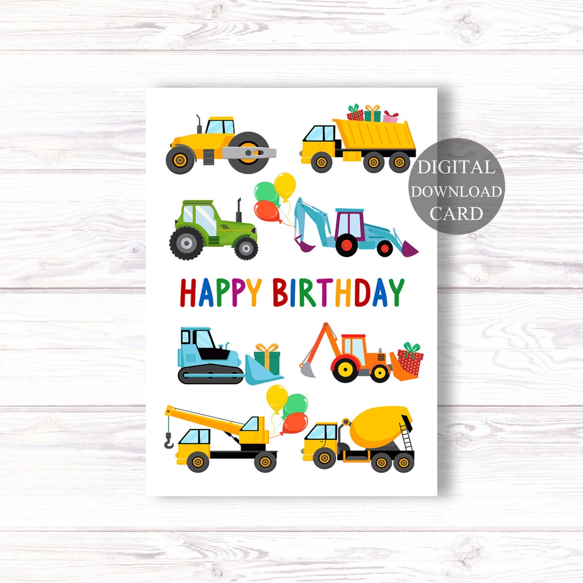 Printable Boys Birthday Card Construction Birthday Card | Etsy