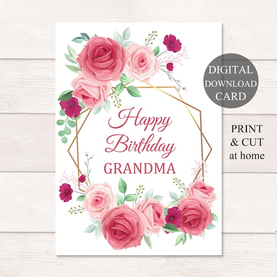 Grandmother Birthday Card Happy Birthday Grandma Printable Etsy