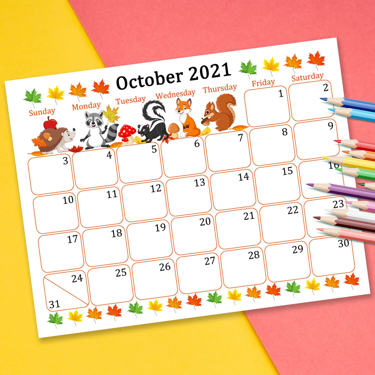 October 2021 Calendar Digital Download Monthly Calendar for | Etsy