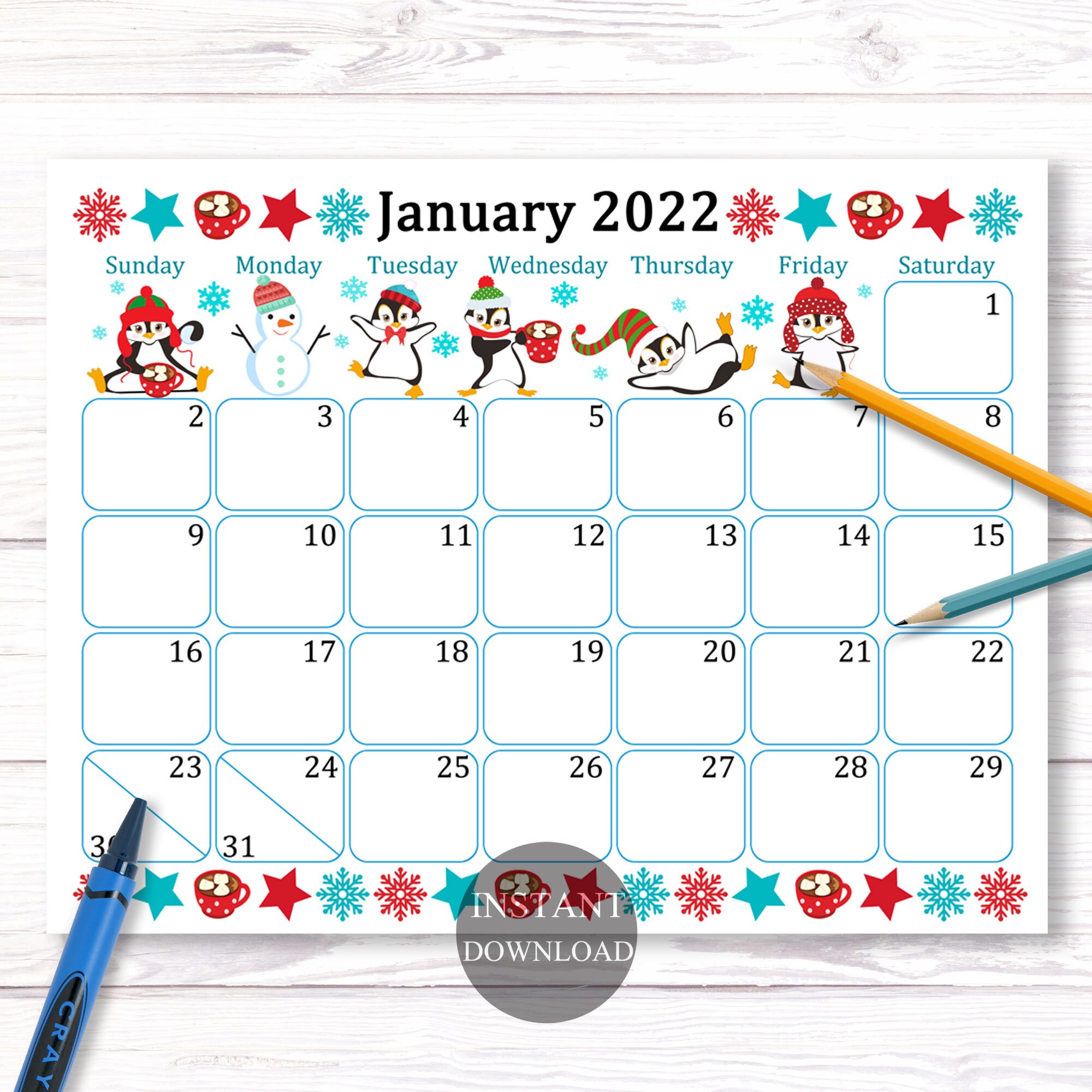 January 2022 Calendar Digital Download Monthly Calendar For Etsy January 2022 Calendar Digital Download Monthly Calendar For Etsy