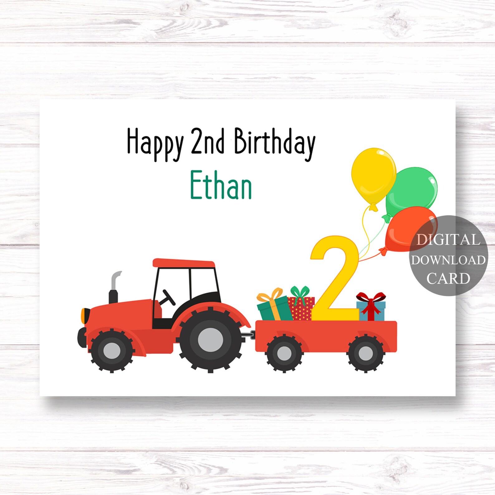 Personalized Happy 2nd Birthday Card Printable Red Tractor | Etsy