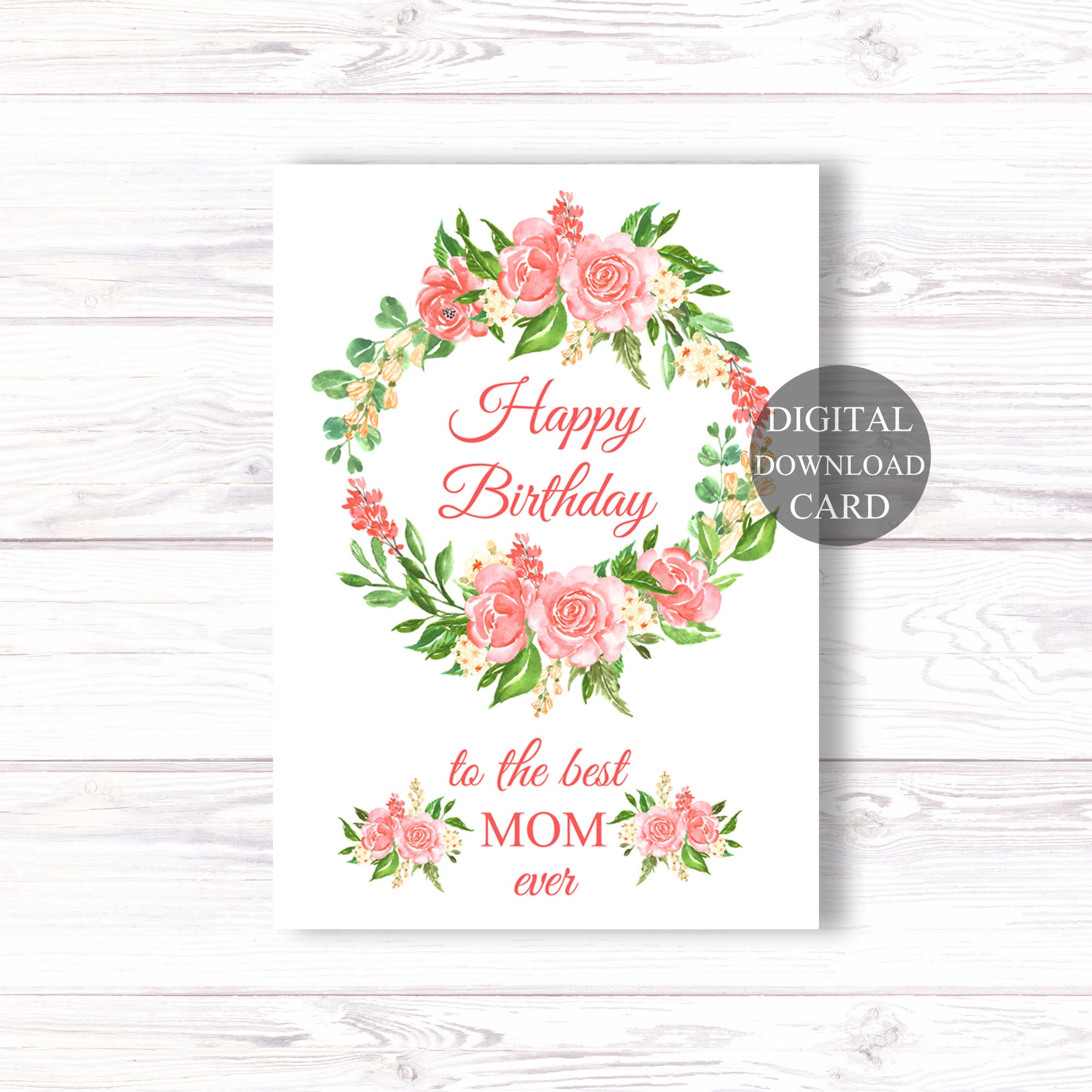 Happy Birthday Mom Printable Card Digital Download Birthday Etsy