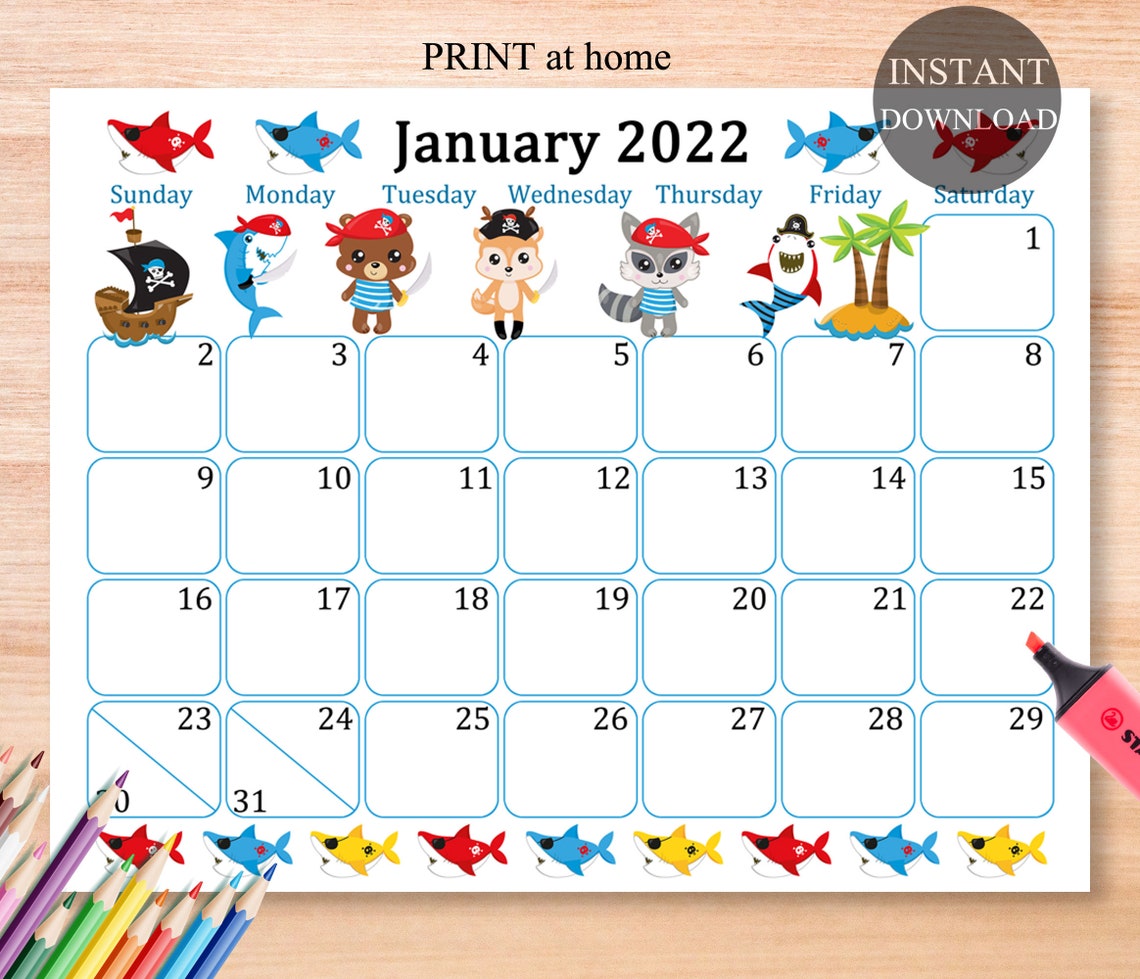 January 2022 Calendar Digital Download Monthly Calendar for | Etsy
