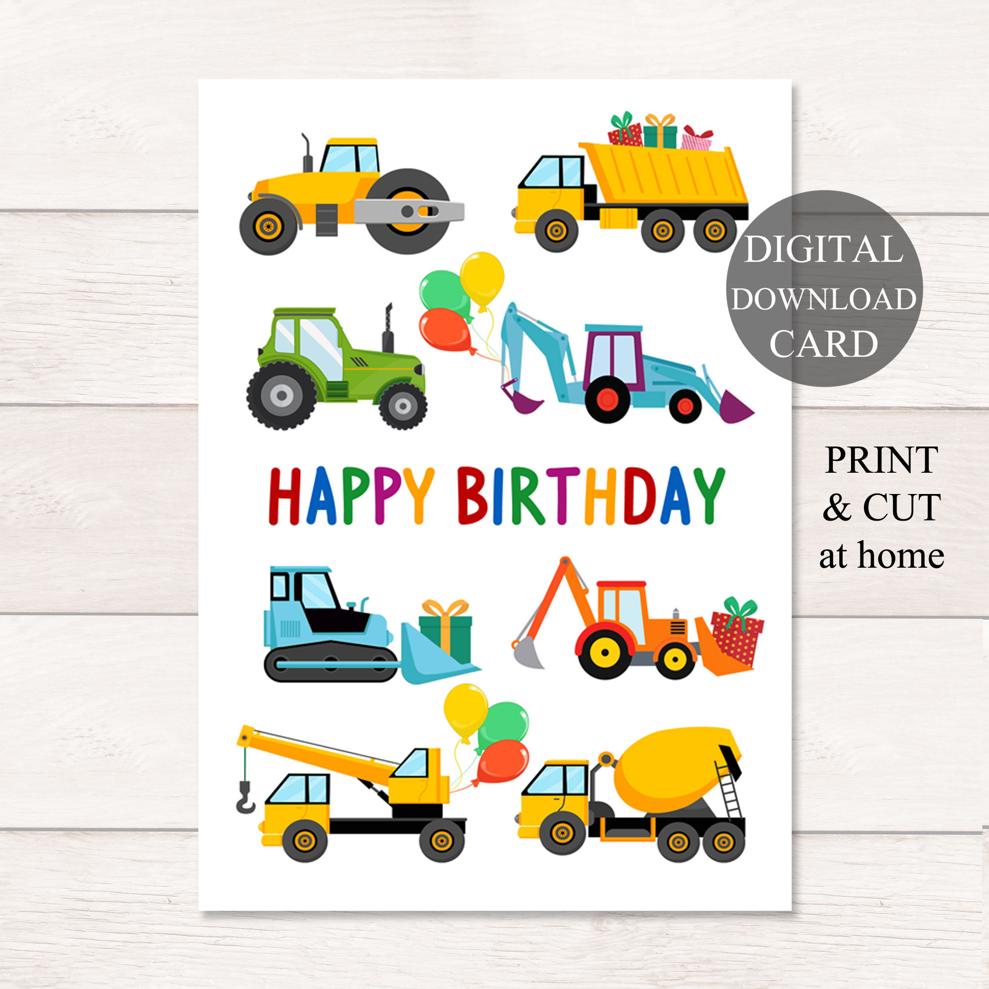 Printable Boys Birthday Card Construction Birthday Card | Etsy