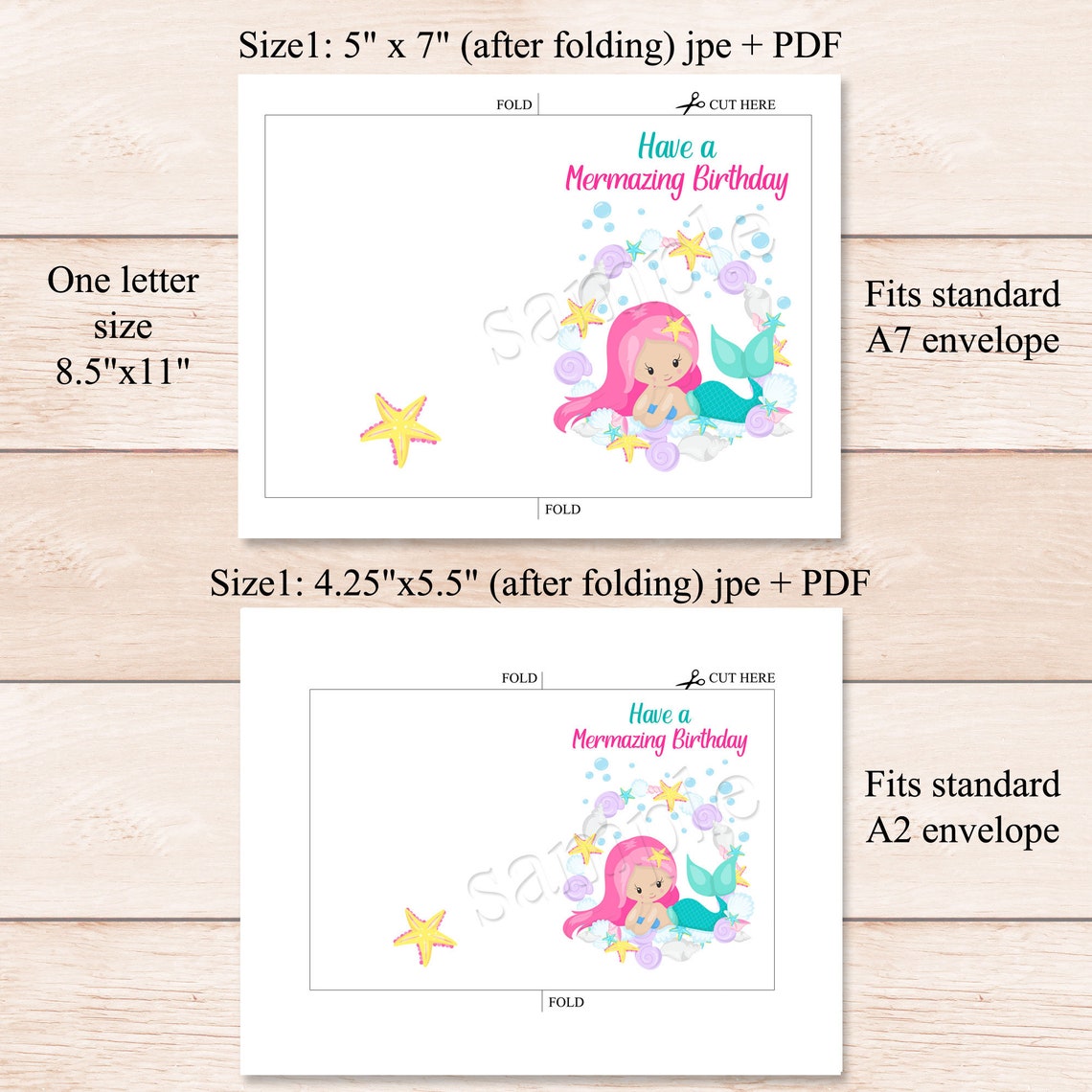 Printable Mermaid Birthday Card Instant Download Cute Card | Etsy Canada