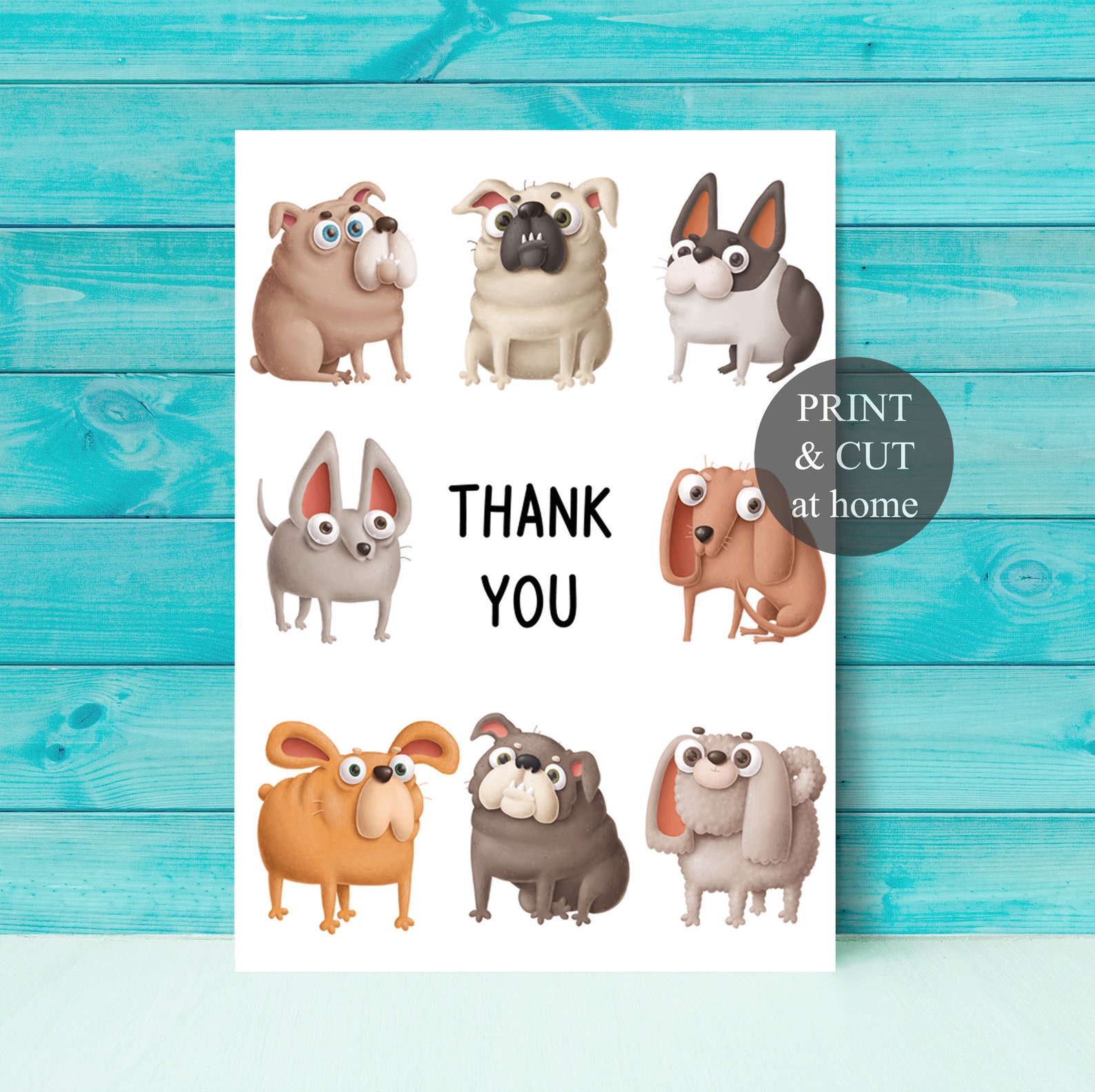 dog thank you card printable digital download funny thank you etsy