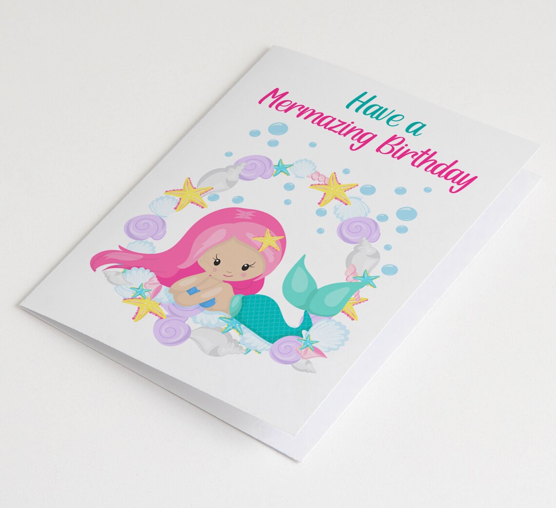 Printable Mermaid Birthday Card Instant Download Cute Card | Etsy Canada