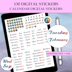 Rainbow Precropped Dates, Days of the Week, Months Digital Planner Stickers, Calendar Goodnotes Digital Sticker Pack, Notability Stickers