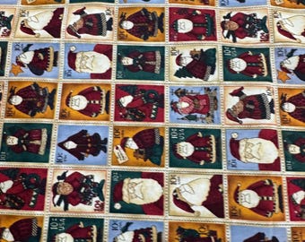 1/2 Yd Vintage Allover Santa Stamp Christmas Print Cotton Fabric by Debbie Mumm for SSI