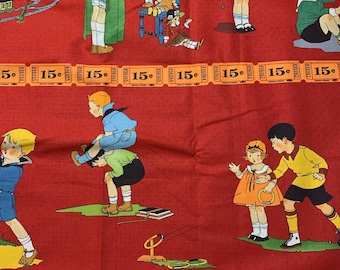 1/2 Yd "Puntuación" Boleto de rifa Retro Niños jugando a la estadounidense Jane Sandy Klop para Moda Cotton Fabric 2928