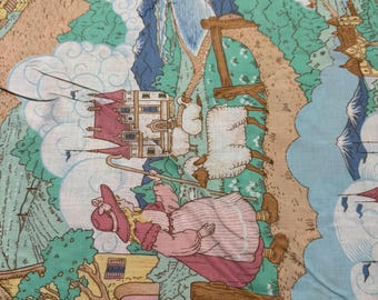 1/2 Yd Vintage Allover Mother Goose Nursery Rhyme Print Cotton Fabric by VIP Cranston