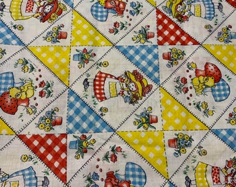 1/2 Yd Vintage 70’s Holly Hobbie Style Cotton Fabric 35” Wide