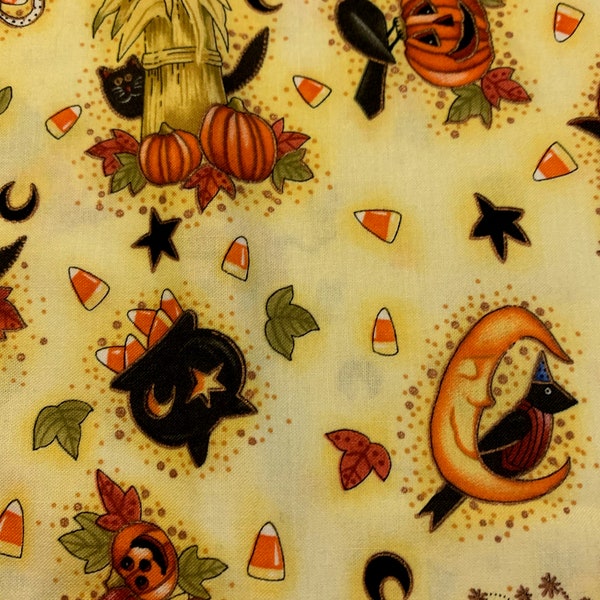 3/4 Yd “Midnight Mischief” Halloween Print  by Diane Knott  Print Cotton Fabric 1588