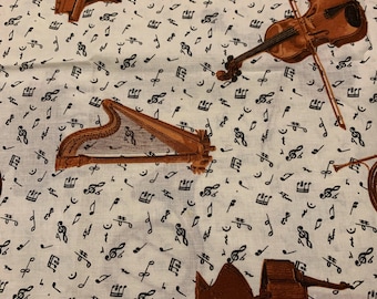 1/2 Yd Vintage All Music Instrument Print By Patty Reed for Fabric Traditions Cotton Fabric 800