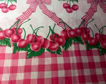 1/2 Yd Vintage Gingham Cherries Border Print Cotton Fabric by Daisy Kingdom