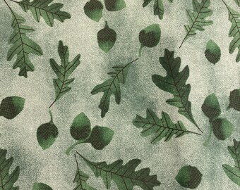 1/2 Yd Hojas Vintage y Bellotas en Tela de Algodón Verde GS