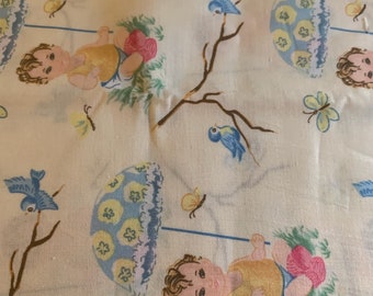 1/2 Yd Vintage Allover Retro Kids Print Tela de algodón por Baum 3058