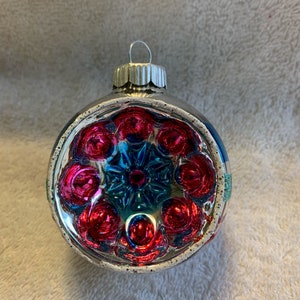 Vintage Mercury Poland Christmas Ornaments~Blue Silver Purple Red ~ Round and Atomic Star Indent Reflector~Winter Wedding Decor~Hand Painted