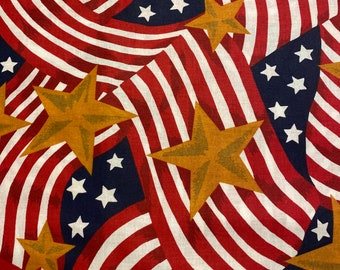 1/2 Yd Vintage All Over American Flag Patriotic Print Cotton Quilt Fabric