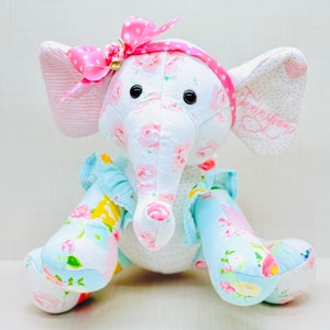 Baby keepsake toy made from outgrowing baby clothes , Custom stuffed elephant , Memory Teddy Bear