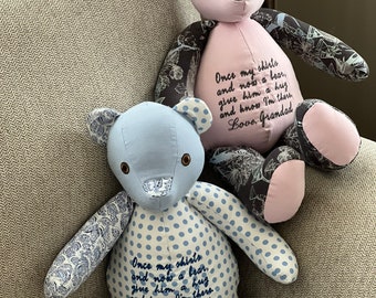 Keepsake Memorial Bears and animals made of clothes of a loved one , Miscarriage gift , Dad Memorial Gift  , Lost loved one gift