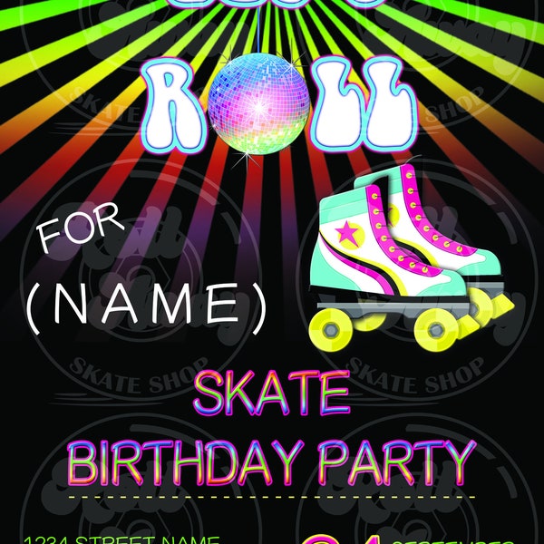 CLOSE OUT PRICE Roller Skate Birthday Downloadable Invitation