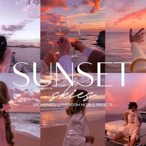 Sunset Skies Lightroom Mobile Preset. Bloggers Creators, Instagram Feed, Travel Blog Photography, Summer Beach Vibes Aesthetic. Pink Filter.