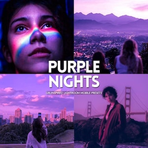 Préréglage Lightroom Nuits violettes. Filtre Euphoria lilas. Blogueurs créateurs, photographie de rue urbaine. Mobile et ordinateur de bureau