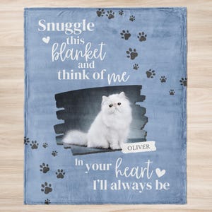 Personalized Cat Memorial Blanket, Custom Photo Pet Remembrance Gift Blue