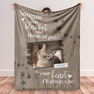 Personalized Cat Memorial Blanket, Custom Photo Pet Remembrance Gift Brown