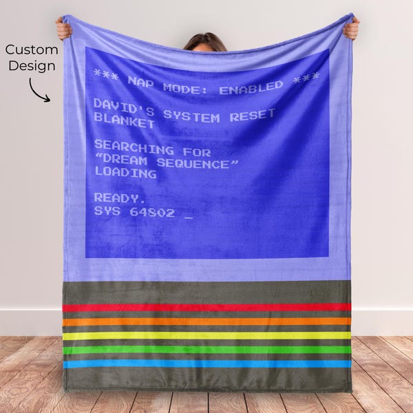 Personalized Retro Computer Blanket Retro Gaming Gift Vintage Game Gift for Him Computer Decor Retro 80s Video Game Lover Gift Programmer