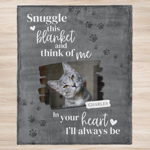 Personalized Cat Memorial Blanket, Custom Photo Pet Remembrance Gift Grey