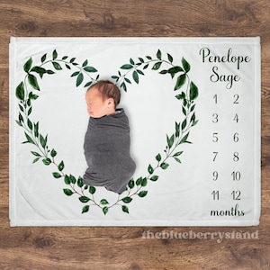 Floral Heart Milestone Blanket Girl Month Blanket Personalized Baby Blanket Name Blanket Custom Baby Girl Gift Baby Shower Gift Newborn Gift