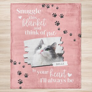 Personalized Cat Memorial Blanket, Custom Photo Pet Remembrance Gift Pink