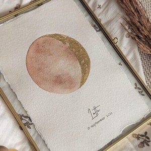 Cartel de la luna de nacimiento |  Cartel original de la luna | fase lunar oro |  decoración de pared |  hoja de oro |habitación infantil | habitación de bebé | regalo de maternidad único