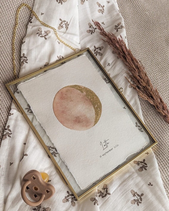 Geboorte maan poster |  Originele maan poster | maan fase goud |  muur decoratie |  bladgoud |kinderkamer | babykamer | uniek kraamcadeau