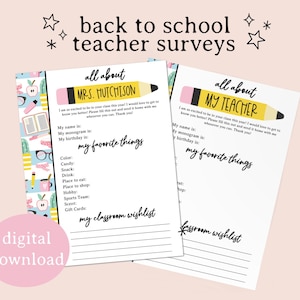 Back To School Teacher Survey Printable, All About My Teacher, Teacher Survey, Teacher Questionnaire, Teacher Printable