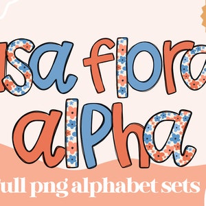 USA Floral Alpha | Handlettered Doodle Letters PNG | American Retro Alpha | Doodle Letters | Patriotic Doodle Letters | Floral Alphabet PNG