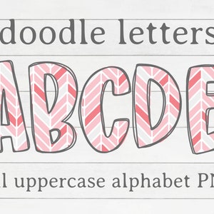 Valentines Doodle Letters, Pink Vday Alpha Pack, Hand Drawn Alphabet PNG, Doodle Letter Digital Download, Doodle Font Herringbone