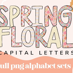 Capitales florales de primavera Alfa / Letras de garabato con letras a mano PNG / Alfa floral de primavera / Letras de garabato / Paquete alfa / Alfabeto floral PNG