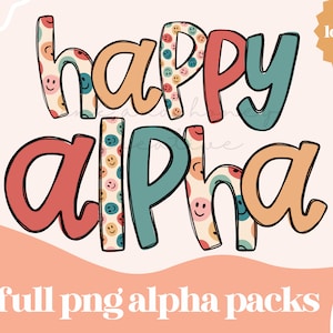 Happy Alpha | Handlettered Doodle Letters PNG | Boho Happy Alpha Pack | Doodle Letters | Alpha Pack | Boho Colorful Alphabet PNG | Handdrawn
