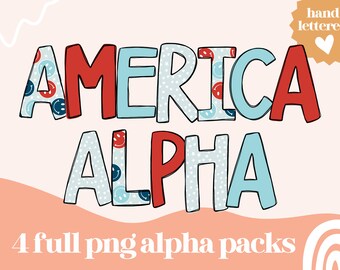 Alfa patriótico / Letras de garabato con letras a mano PNG / Paquete Alfa de América / Letras de garabato / Letras de garabato patrióticas / Alfabeto de América PNG
