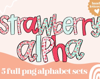 Strawberry Alpha | Handlettered Doodle Letters PNG | Strawberry Alpha Pack | Doodle Letters|Alpha Pack| Fruit Alpha Pack|Strawberry Festival