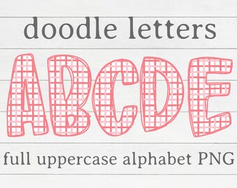 Valentines Doodle Letters, Pink Vday Alpha Pack, Hand Drawn Alphabet PNG, Doodle Letter Digital Download, Doodle Font