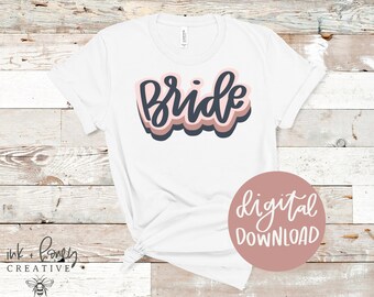 Novia PNG - Clipart de novia con letras a mano - Clipart de boda - Novia retro - Sublimación de novia