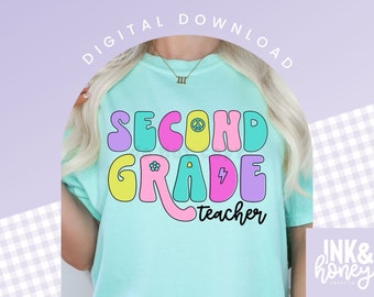 Second Grade Teacher PNG | Back To School PNG | Grade Level PNG | 2nd Grade Teacher Png | Second Grade | Teacher Png | Retro Neon Png | 2nd