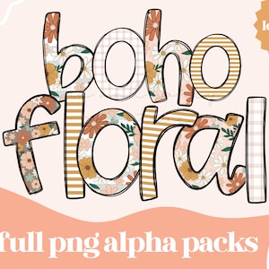 Boho Floral Alpha | Handlettered Doodle Letters PNG | Boho Floral Alpha Pack | Doodle Letters | Alpha Pack | Boho Floral Alphabet PNG | PNG